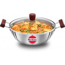 HAWKINS Triply Stainless Steel 4 Ltr Kadhai 28 cm diameter with Glass Lid (Induction Bottom) (SSK40G)